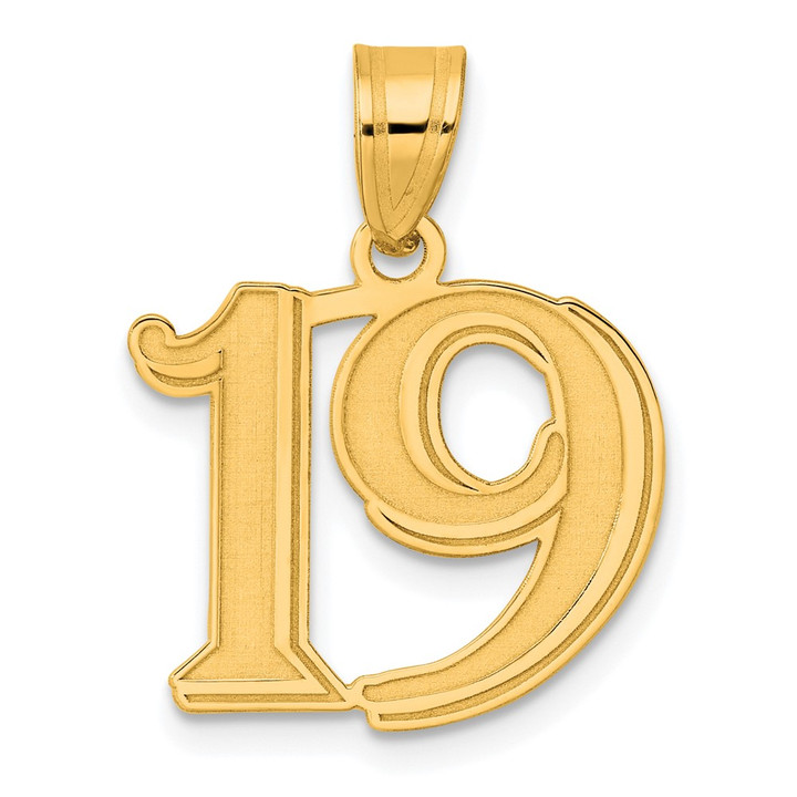 14k Polished Etched Number 19 Pendant AEN19