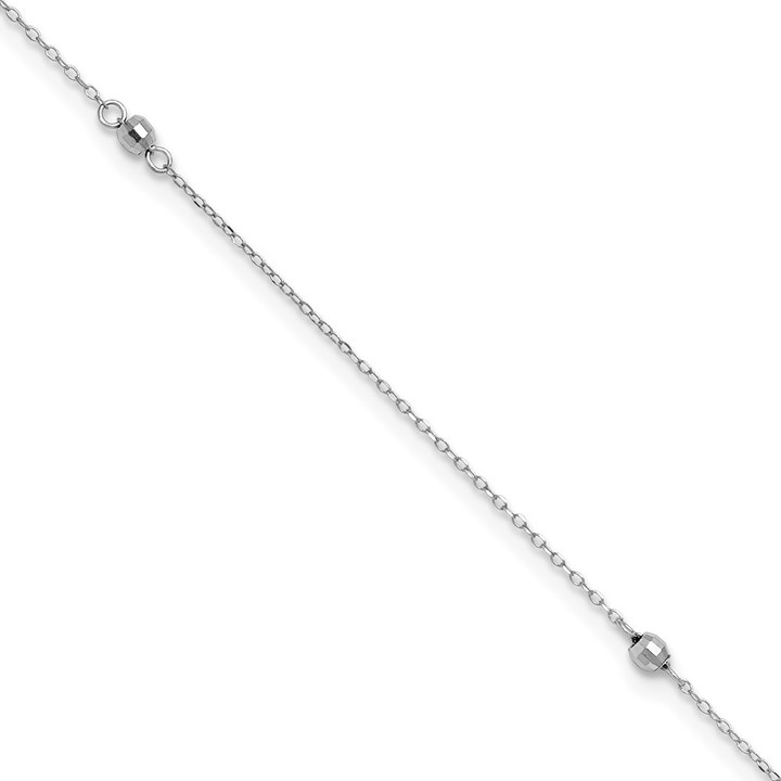 14K White Gold Mirror Beaded 9in Plus 1in ext. Anklet ANK191-9
