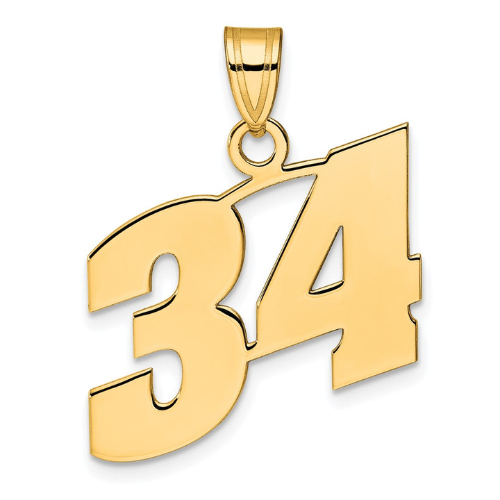 14k Polished Block Number 34 Pendant BN34
