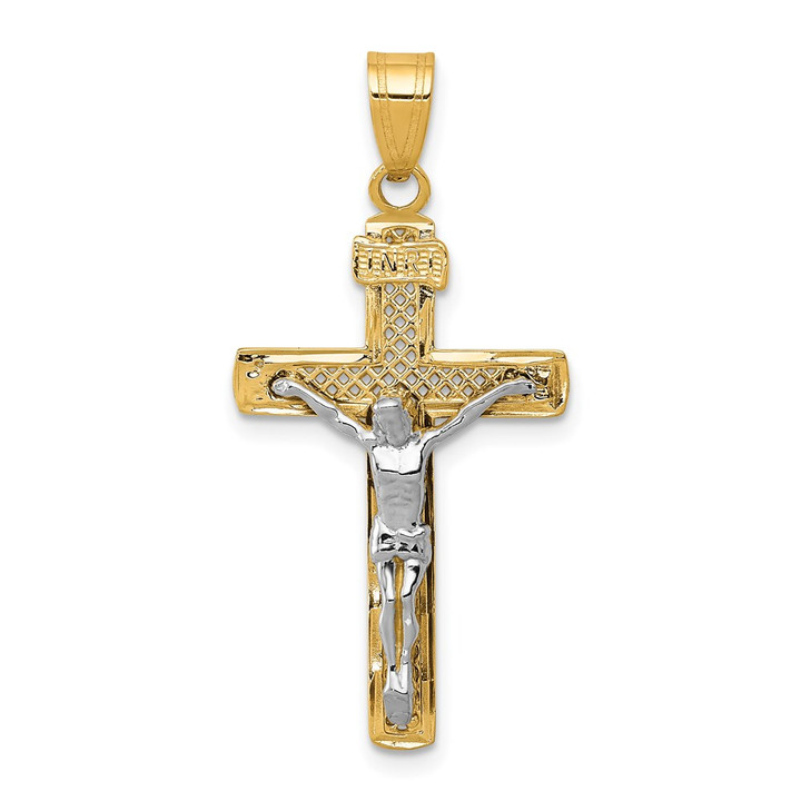 14K Two-tone Diamond-cut Lattice Cross w/Crucifix Pendant C4348