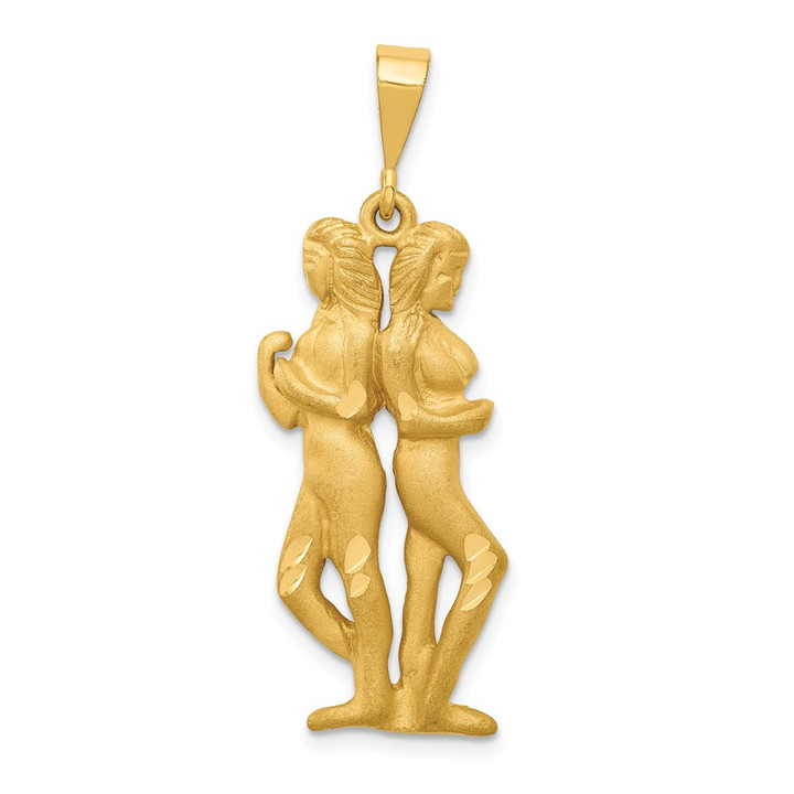 14k Satin Diamond-cut Gemini Zodiac Charm C466