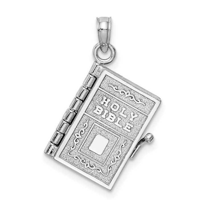 14k White Gold 3-D Holy Bible w/ Lord's Prayer Moveable Charm C3964W