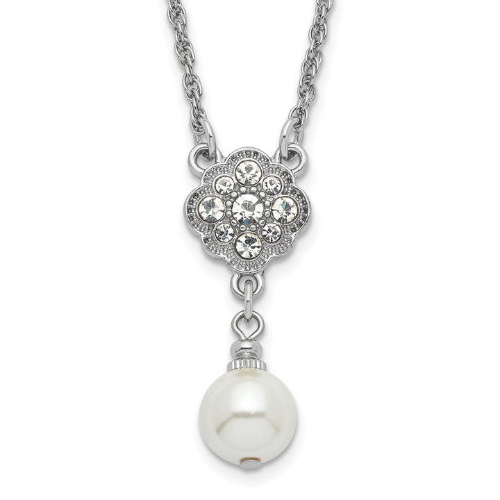 1928 Silver-tone Crystal and Imitation Pearl 16in w/ 3in ext. Necklace BF2919