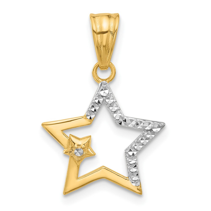 14K and White Rhodium D/C Stars Pendant C4885