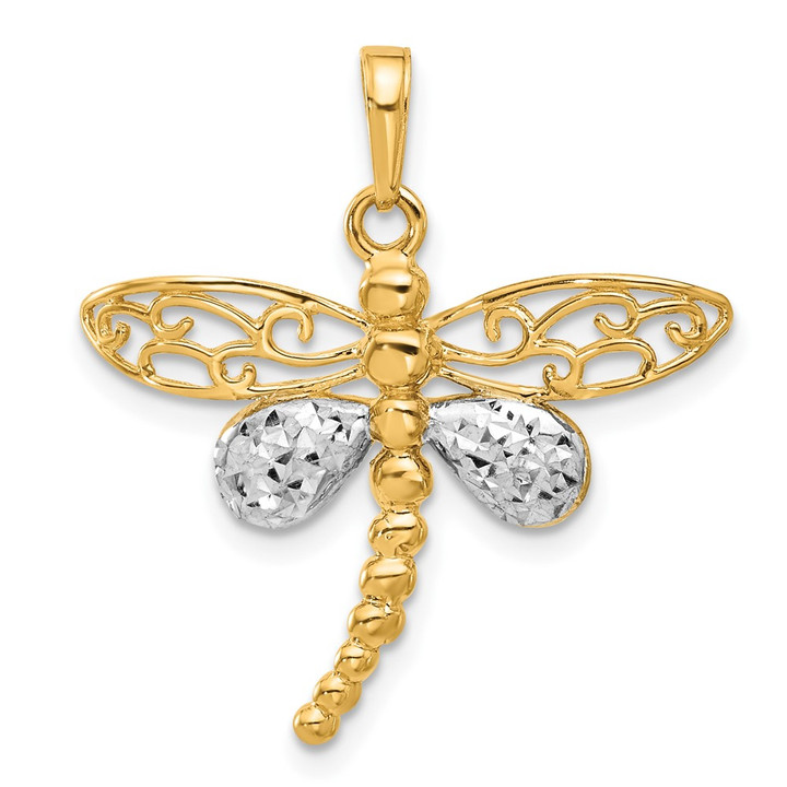 14k and White Rhodium Polished and D/C Dragonfly Pendant C4880