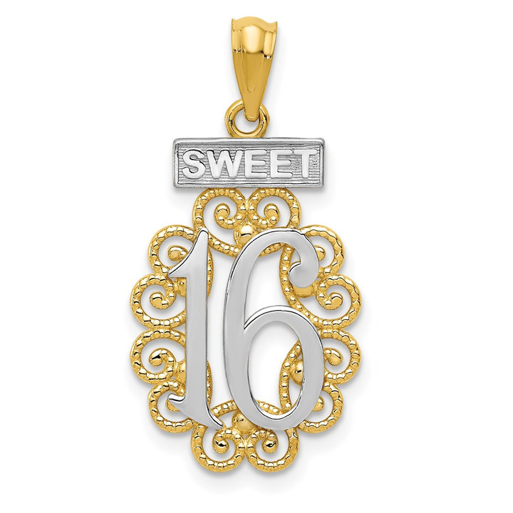 14k w/Rhodium Filigree SWEET 16 Pendant C2960