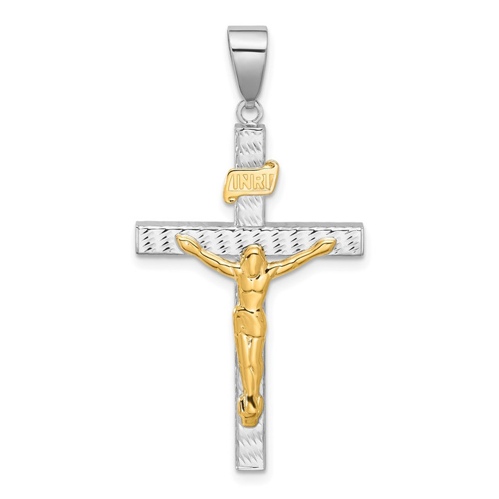 14K Two-tone Polished and Diamond-cut Crucifix Pendant C4966