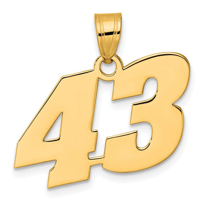 14k Polished Block Number 43 Pendant BN43