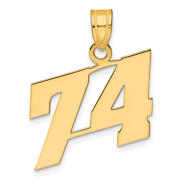 14k Polished Block Number 74 Pendant BN74