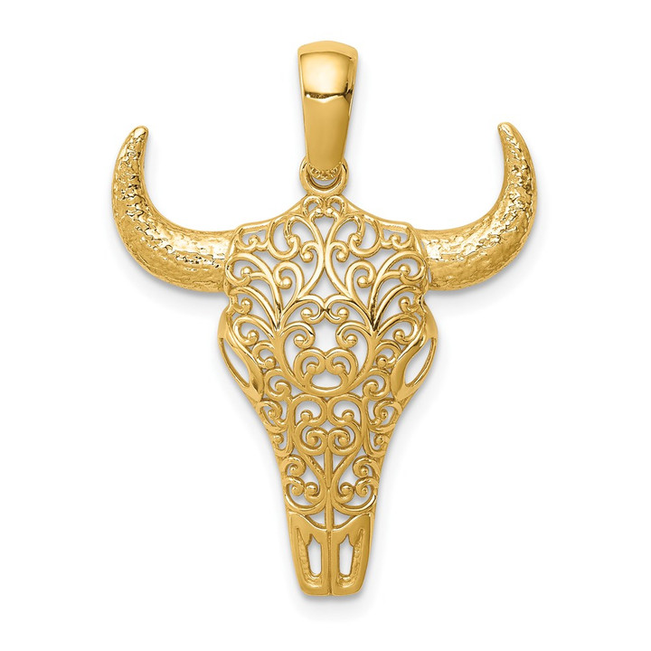 14K Filigree Steer Skull Pendant C4544