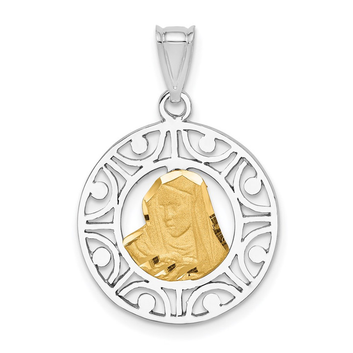 14K Two-tone Brushed & Polished Virgin D/C Mary Pendant D4678