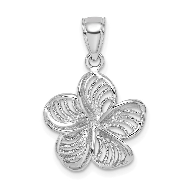 14k White Gold  Beaded and Polished Plumeria Flower Charm C4823W