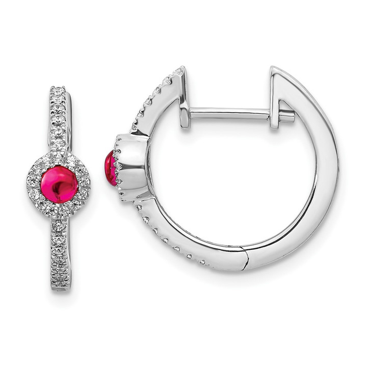 14k White Gold Diamond and Cabochon Ruby Earrings EM4031-RU-020-WA