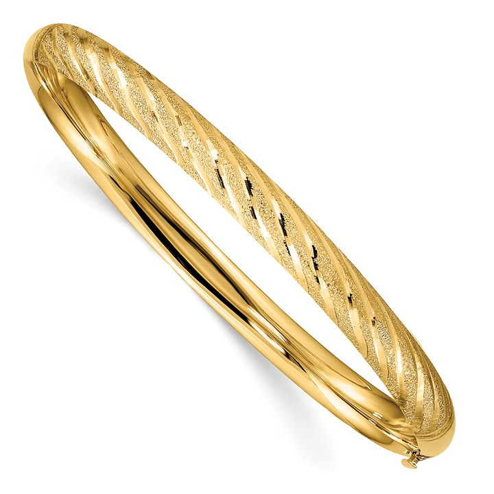 14k Textured Diamond-cut Twisted Hinged Bangle DB702