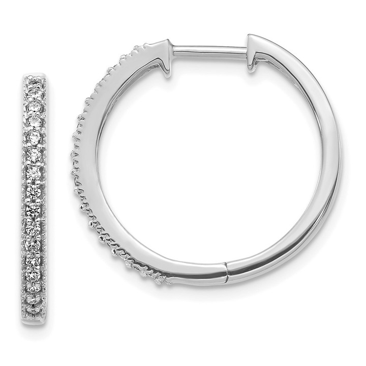 14k White Gold Diamond Milgrain Hinged Hoop Earrings EM4272-025-WA