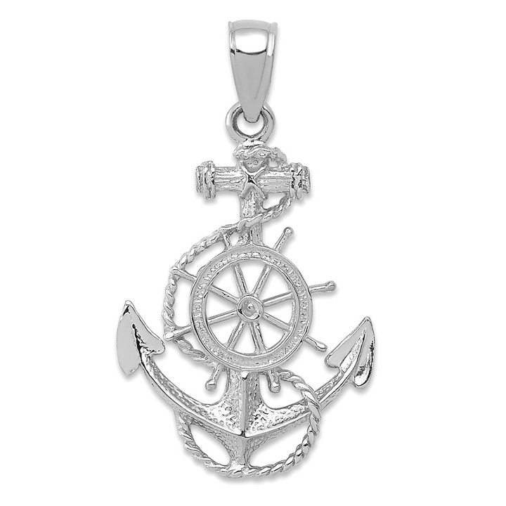 14K White Gold Anchor and Wheel Pendant D4163W