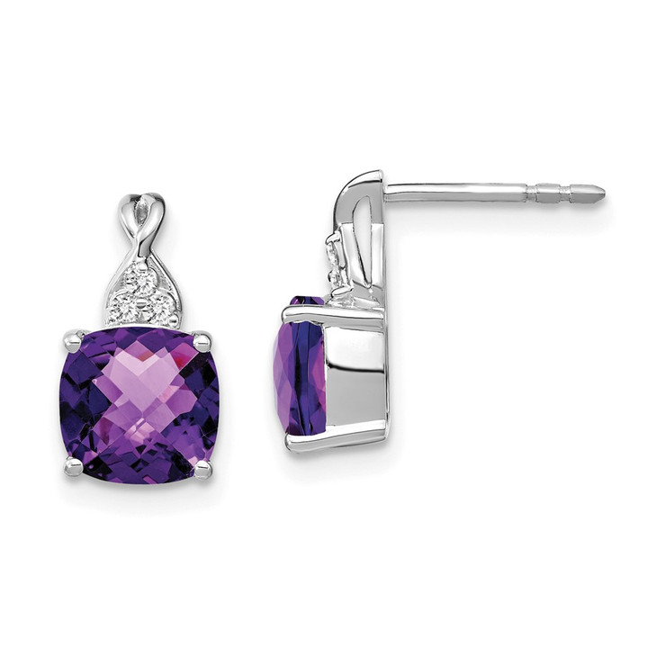14K White Gold Checkerboard  Amethyst and Diamond Earrings EM4393-AM-006-WA