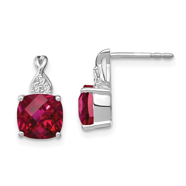 14K White Gold Checkerboard Created Ruby and Diamond Earrings EM4393-CRU-006-WA