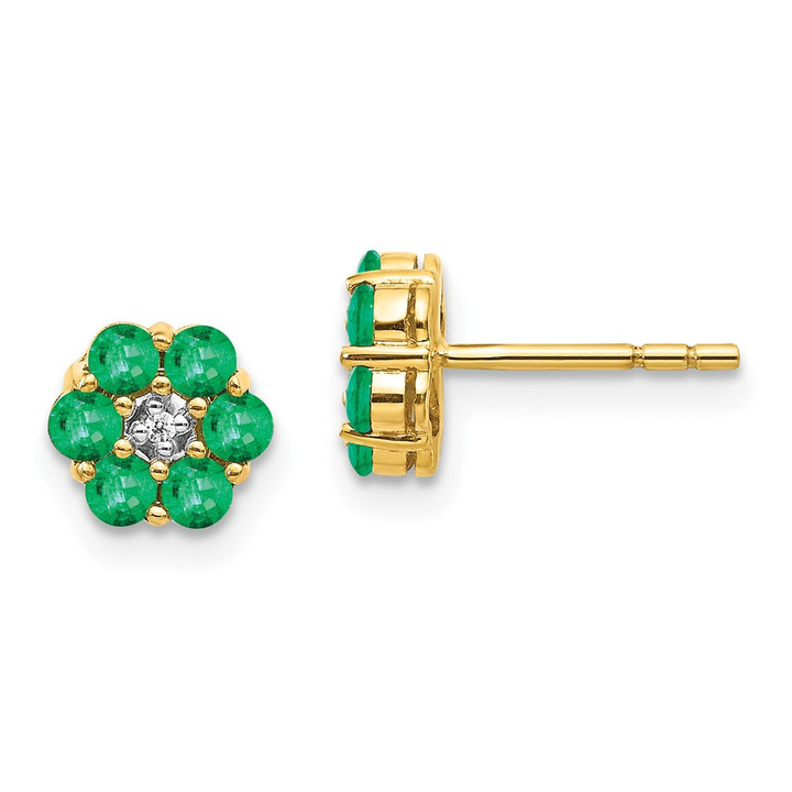 14k and Rhodium Emerald and Diamond Post Earrings EM5609-EM-001-YA