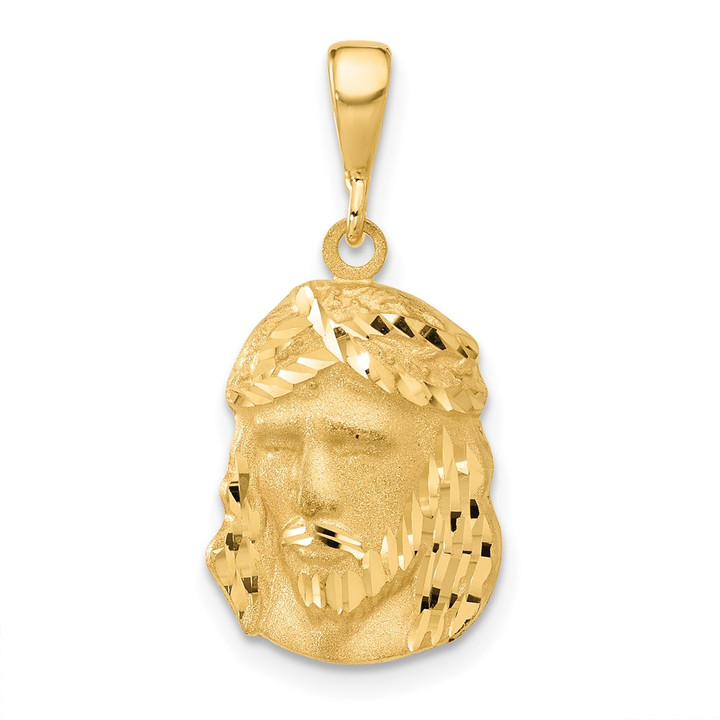 14K Satin and Diamond-cut Jesus Medal Pendant C4968