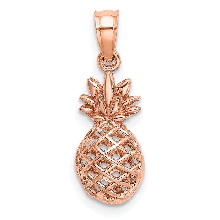 14K Rose Polished 3D Pineapple Pendant D4533