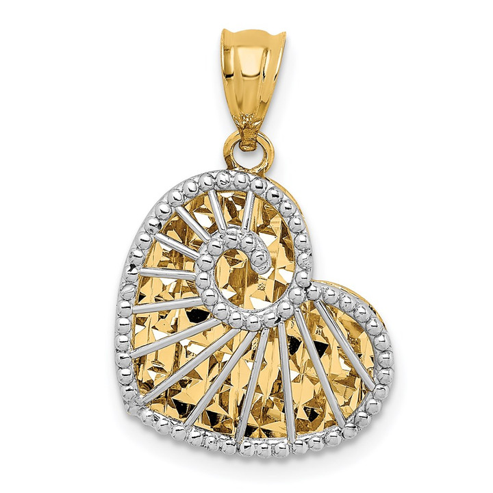 14K Two-tone Polished and Diamond-cut Hollow Heart Pendant D4561