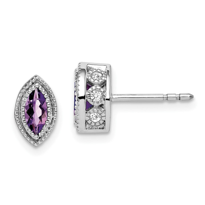 14k White Gold Marquise Amethyst and Diamond Earrings EM7095-AM-014-WA