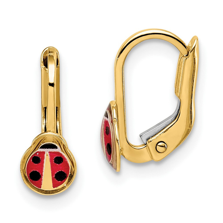 14K Children's Enamel Ladybug Leverback Earrings C4789