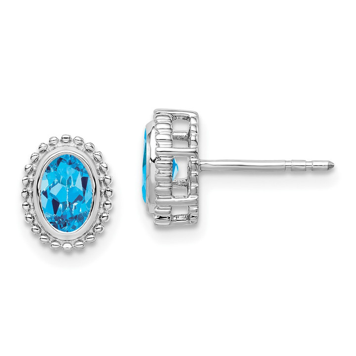 14k White Gold Oval Blue Topaz Post Earrings EM7202-BT-W
