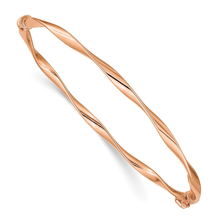 14k Rose Gold Polished Twisted Hinged Bangle Bracelet DB621