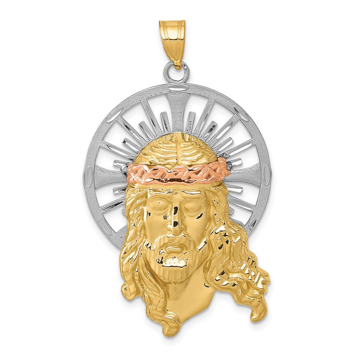 14K Tri-color Diamond-cut Christ Pendant D3704