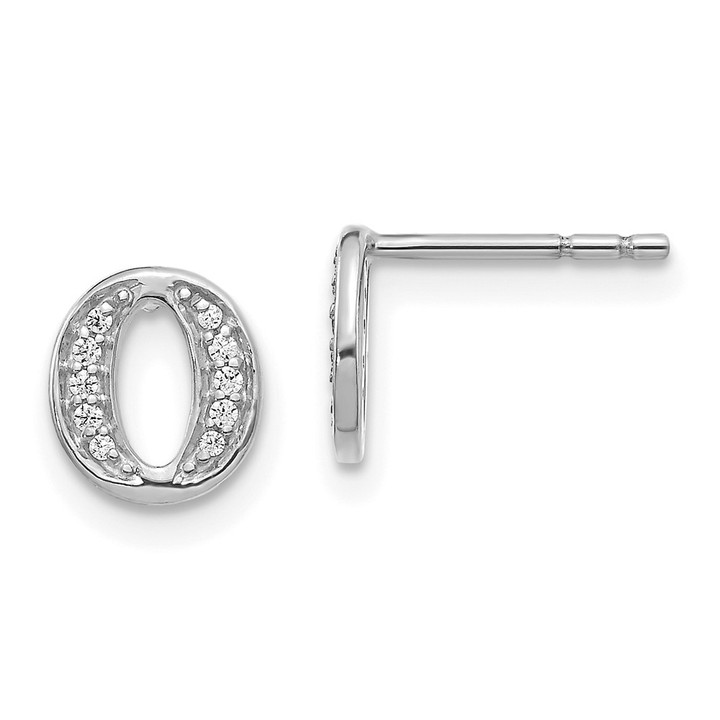 14k White Gold Diamond Initial O Earrings EM4170O-007-WA
