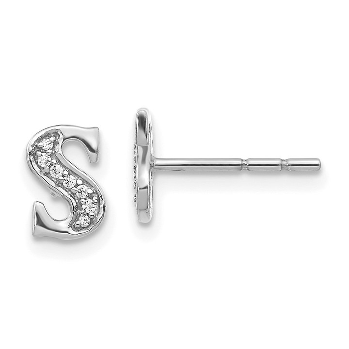 14k White Gold Diamond Initial S Earrings EM4170S-005-WA