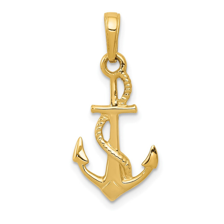 14K Solid Polished 3-D Anchor Pendant D1360