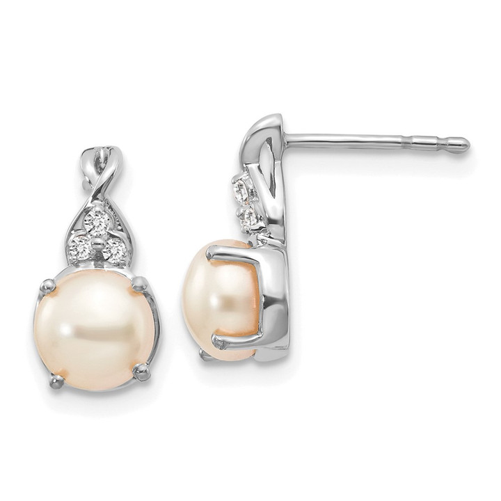 14K White Gold FWC Pearl and Diamond Earrings EM3625-PL-006-WA