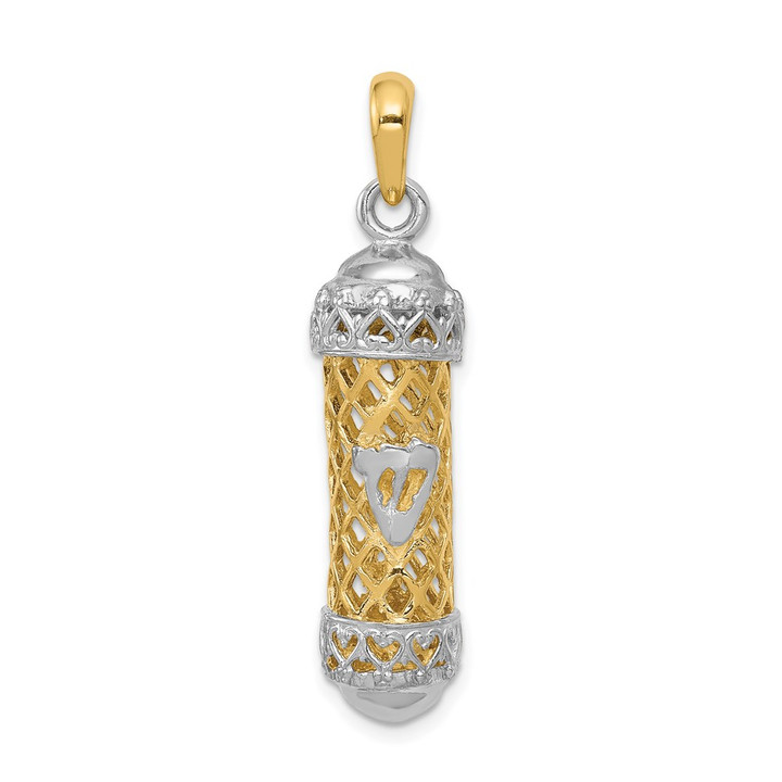 14K Two-Tone 3D Mezuzah W/Shin Charm CG41