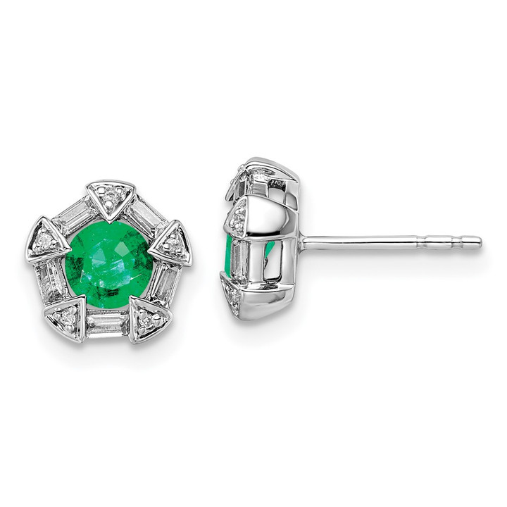 14k White Gold Emerald and Diamond Post Earrings EM8520-EM-018-WA