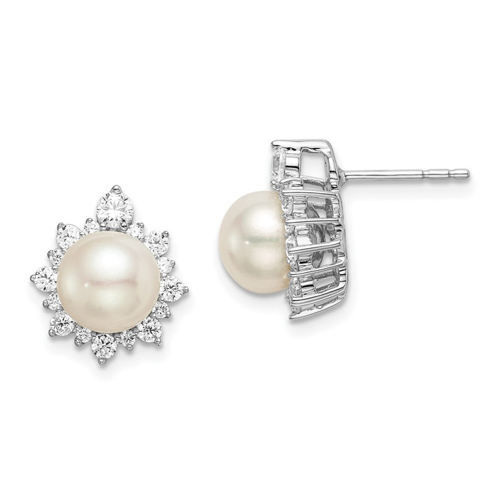 14K White Gold Lab Grown Diamond VS/SI FGH FWC Pearl Post Earrings EM7947-062-WLG