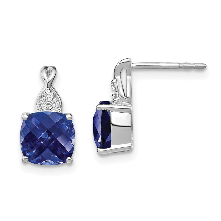 14K White Gold Checkerboard Created Sapphire and Diamond Earrings EM4393-CSA-006-WA
