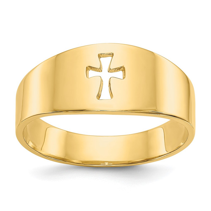14k Polished Cut-out Cross Ring D973
