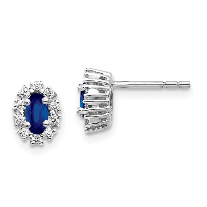 14k White Gold Diamond and Sapphire Oval Halo Earrings EM5591-SA-020-WA