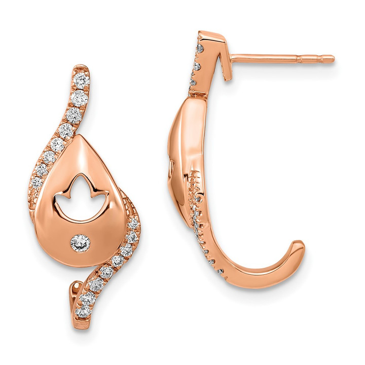 14k Rose Gold Polished Diamond Teardrop w/flower Post Earrings EM6882-033-RA