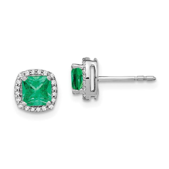 14k White Gold Cushion Emerald and Diamond Halo Earrings EM4241-EM-015-WA