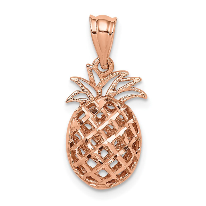 14K Rose Polished & Diamond-cut 3D Pineapple Pendant D4534