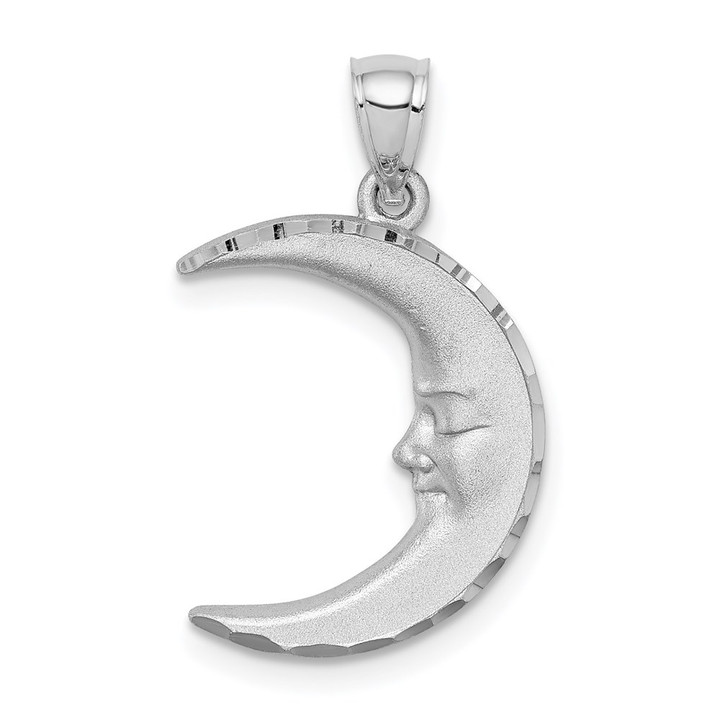 14k White Gold Satin Diamond-cut Moon Pendant D4587