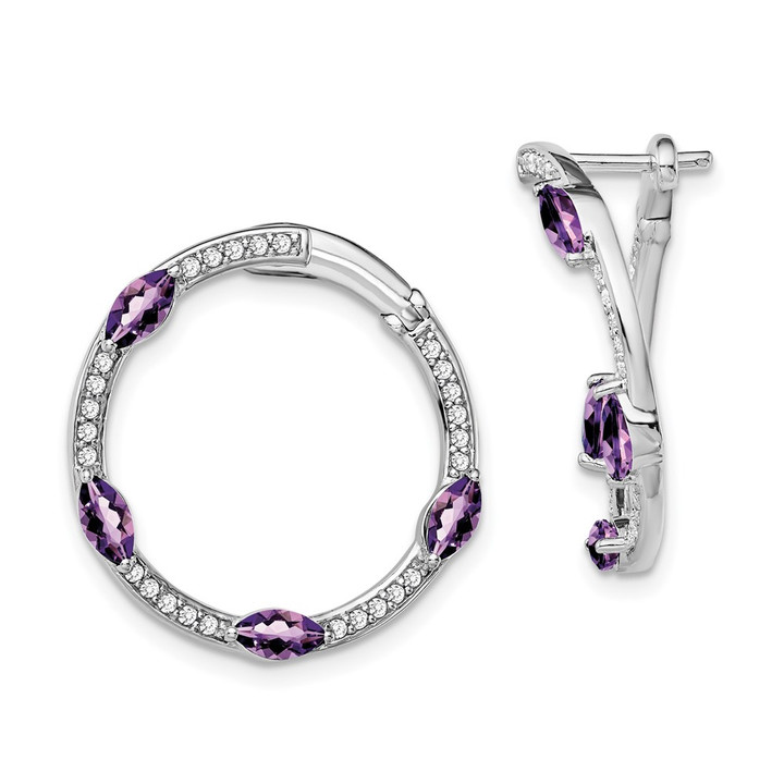 14k White Gold Amethyst and Diamond Hoop Earrings EM7456-AM-026-WA