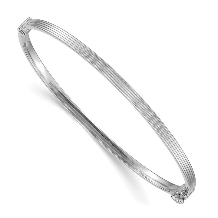 14k White Gold Polished Textured Hinged Bangle Bracelet DB627