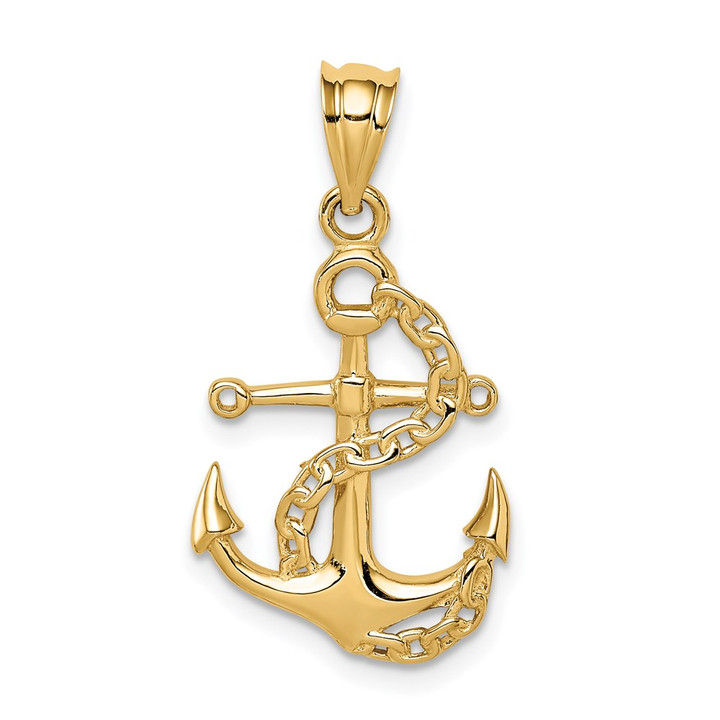 14K Polished Anchor & Chain Pendant D4602