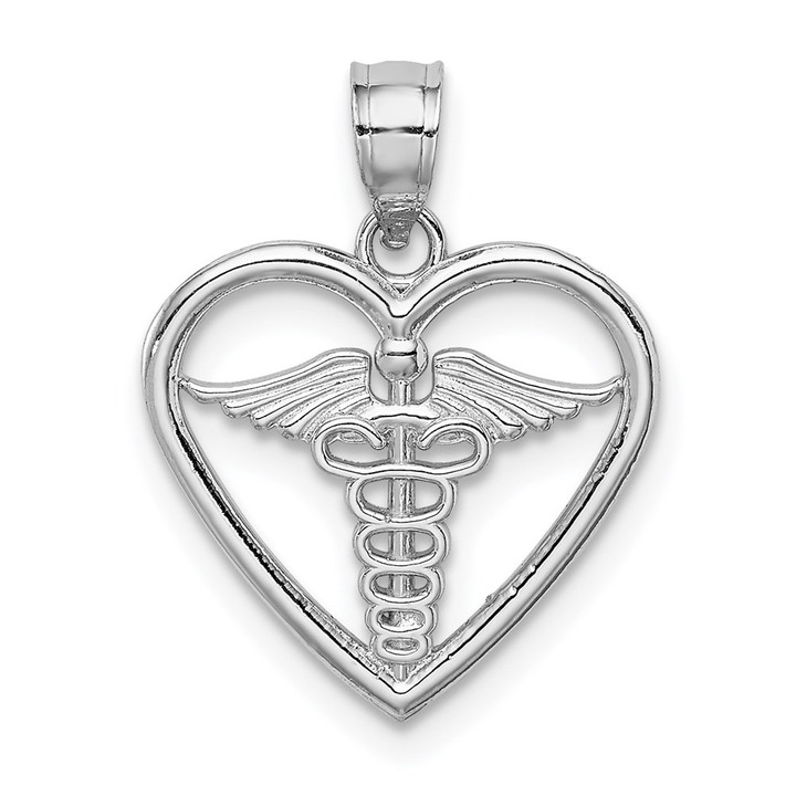 14K White Polished Medical Heart Pendant D4616