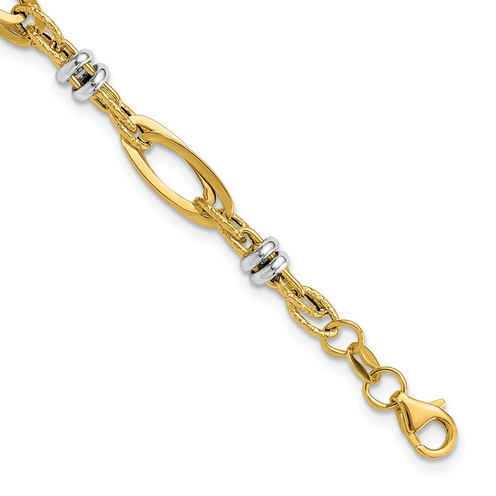 14k Two-Tone Polished and Textured Fancy Link Bracelet FB2008-7.5